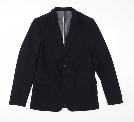 Front view of Zara men’s blue jacket suit jacket, size 40