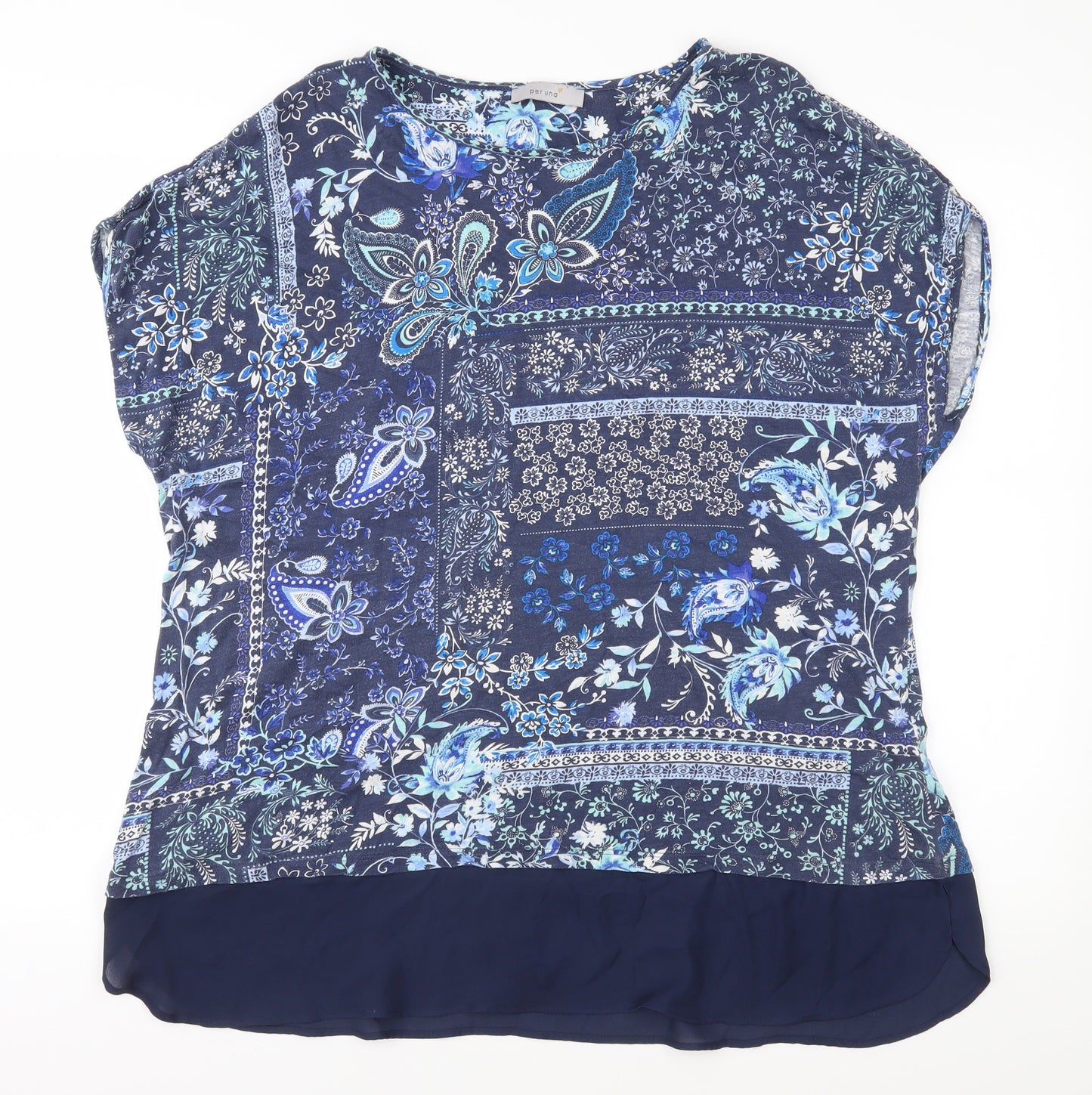 Marks and Spencer Womens Blue Floral Jersey Basic T-Shirt Size 20