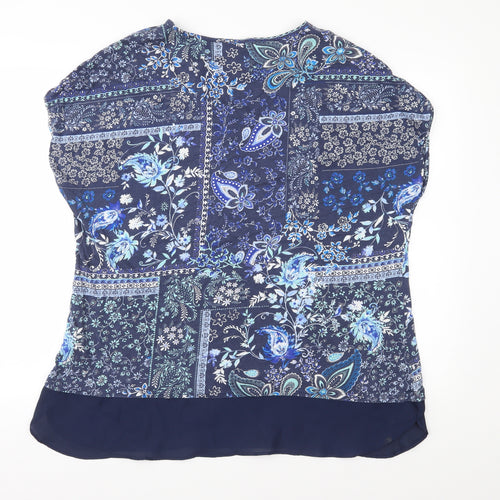 Marks and Spencer Womens Blue Floral Jersey Basic T-Shirt Size 20