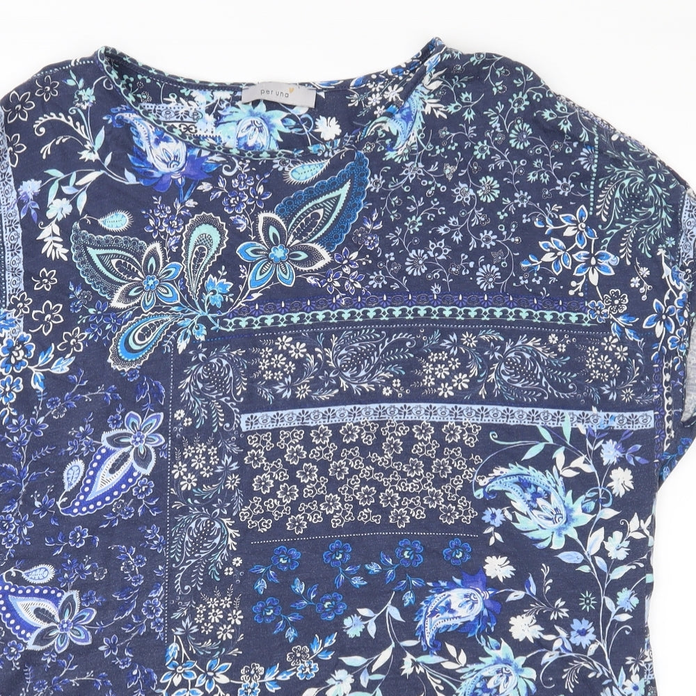Marks and Spencer Womens Blue Floral Jersey Basic T-Shirt Size 20