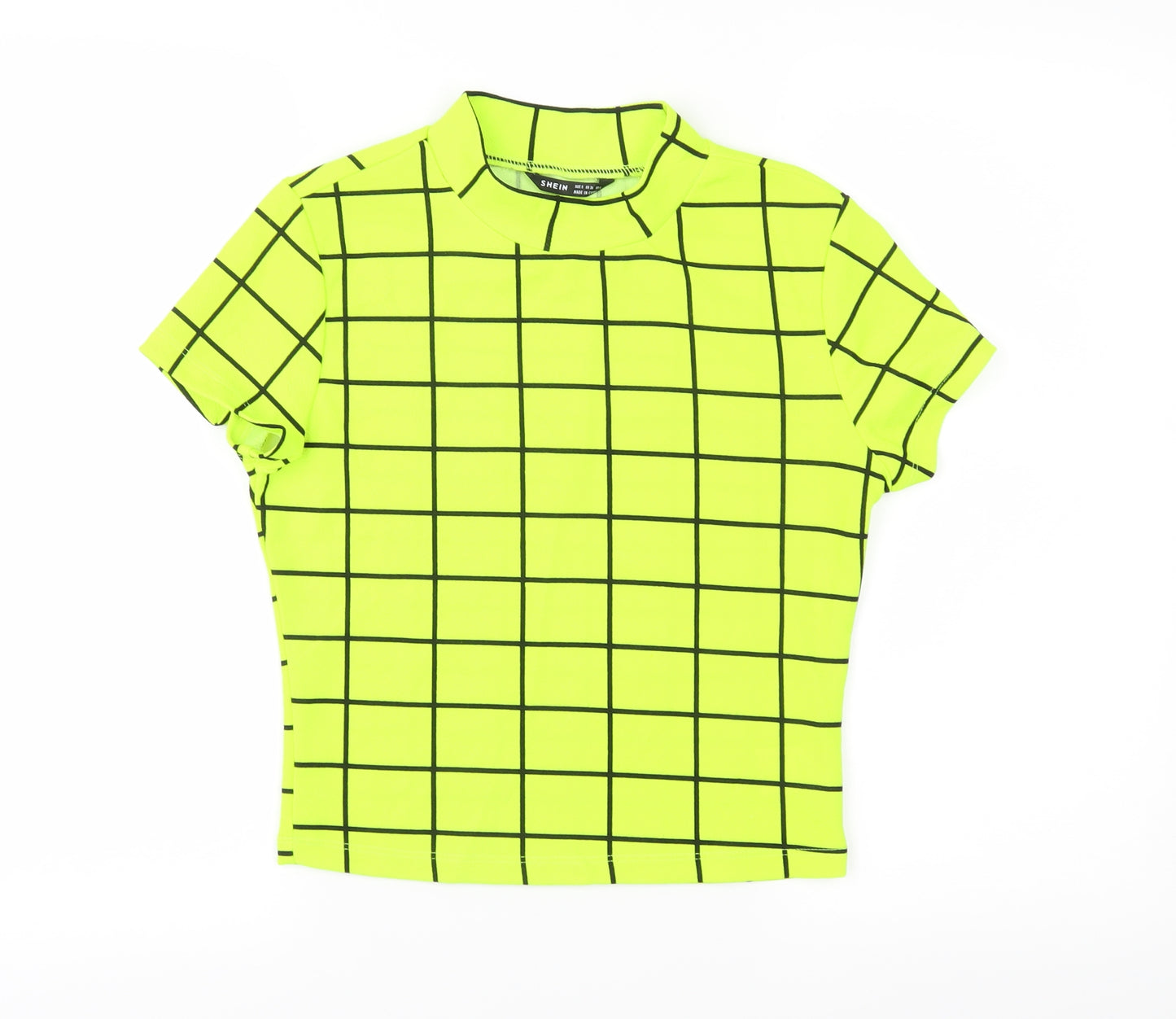 SheIn Womens Yellow Check  Basic T-Shirt Size 8