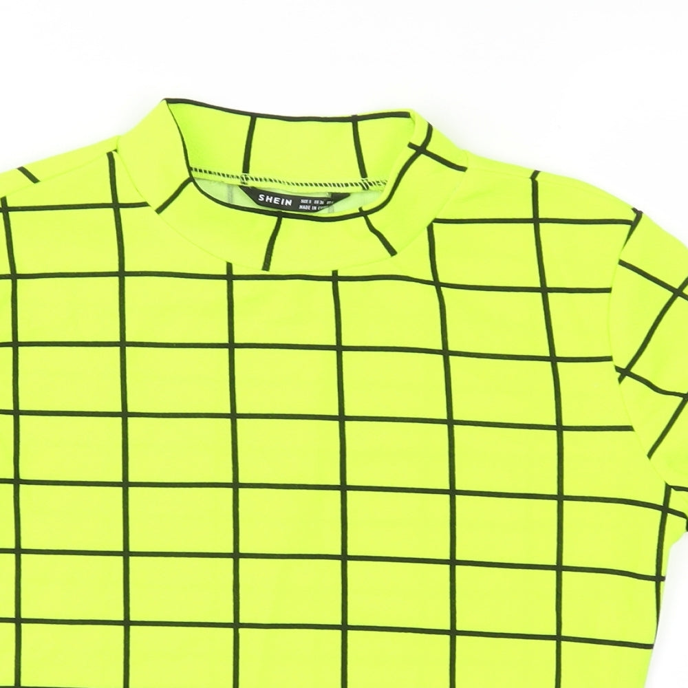 SheIn Womens Yellow Check  Basic T-Shirt Size 8