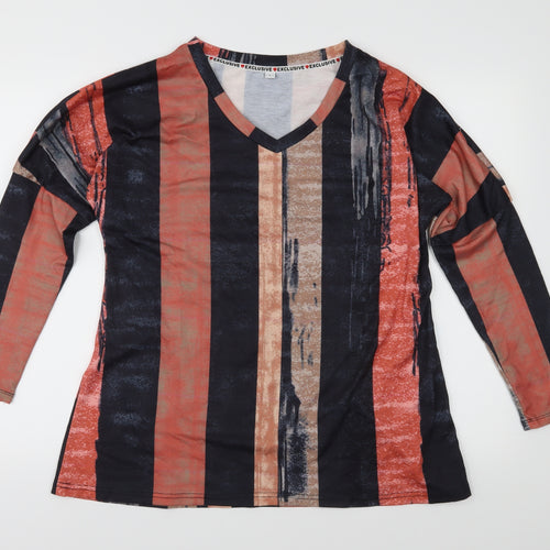 Exclusive Womens Orange Striped  Basic T-Shirt Size L