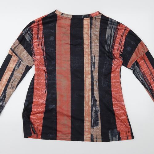 Exclusive Womens Orange Striped  Basic T-Shirt Size L