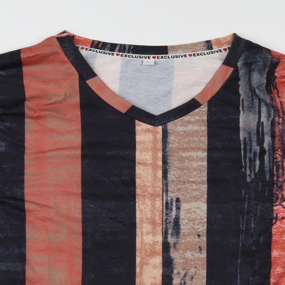 Exclusive Womens Orange Striped  Basic T-Shirt Size L