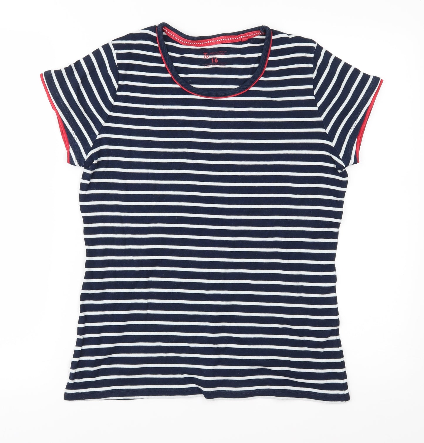 TU Womens Black Striped Jersey Ringer T-Shirt Size 16