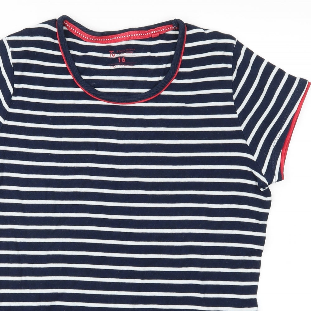 TU Womens Black Striped Jersey Ringer T-Shirt Size 16