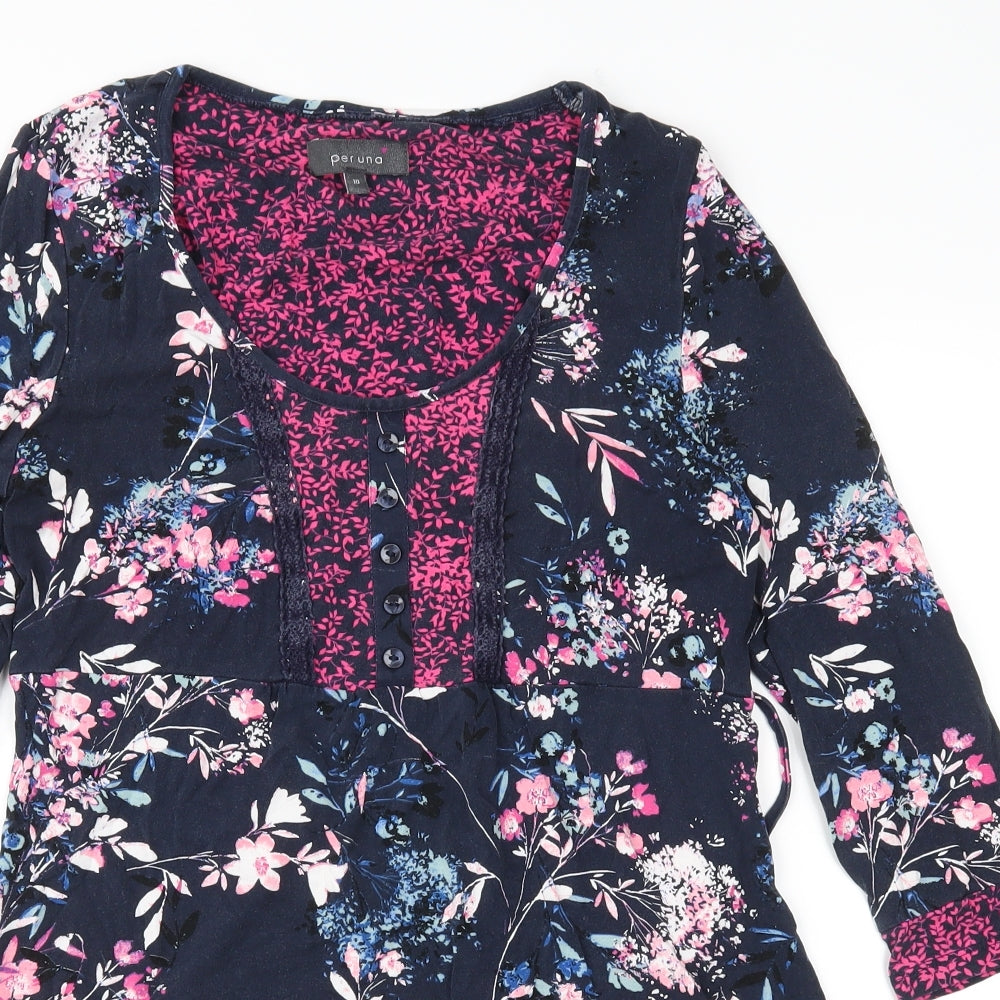 Marks and Spencer Womens Blue Floral Jersey Tunic Blouse Size 10