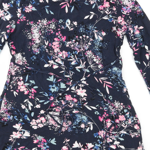 Marks and Spencer Womens Blue Floral Jersey Tunic Blouse Size 10