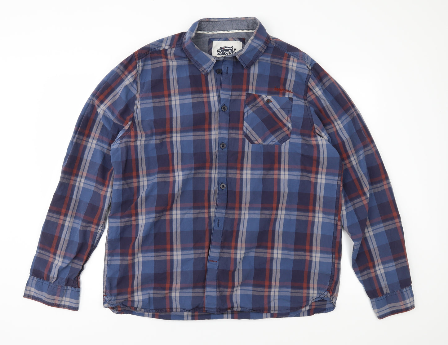 Weird Fish Mens Blue Check   Button-Up Size 2XL