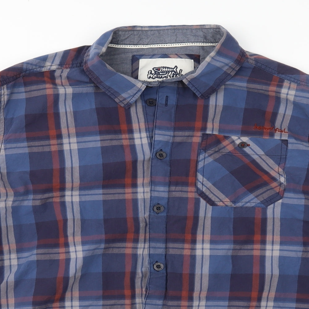 Weird Fish Mens Blue Check   Button-Up Size 2XL