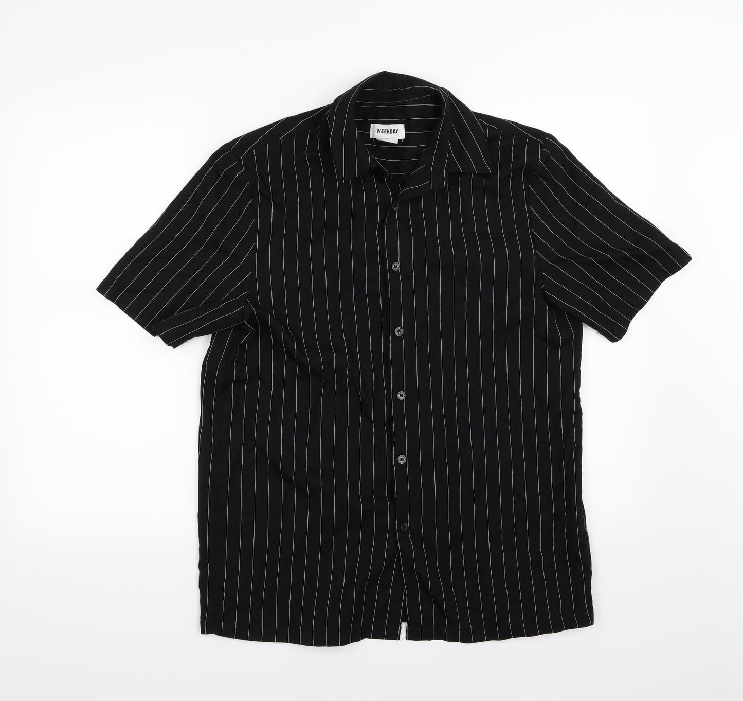 Weekday Mens Black Striped Woven  Button-Up Size XS