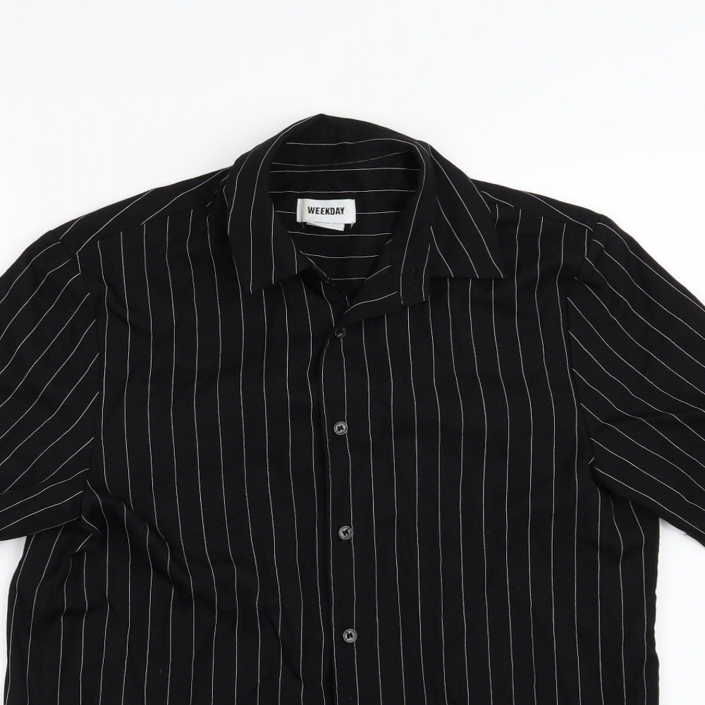 Weekday Mens Black Striped Woven  Button-Up Size XS