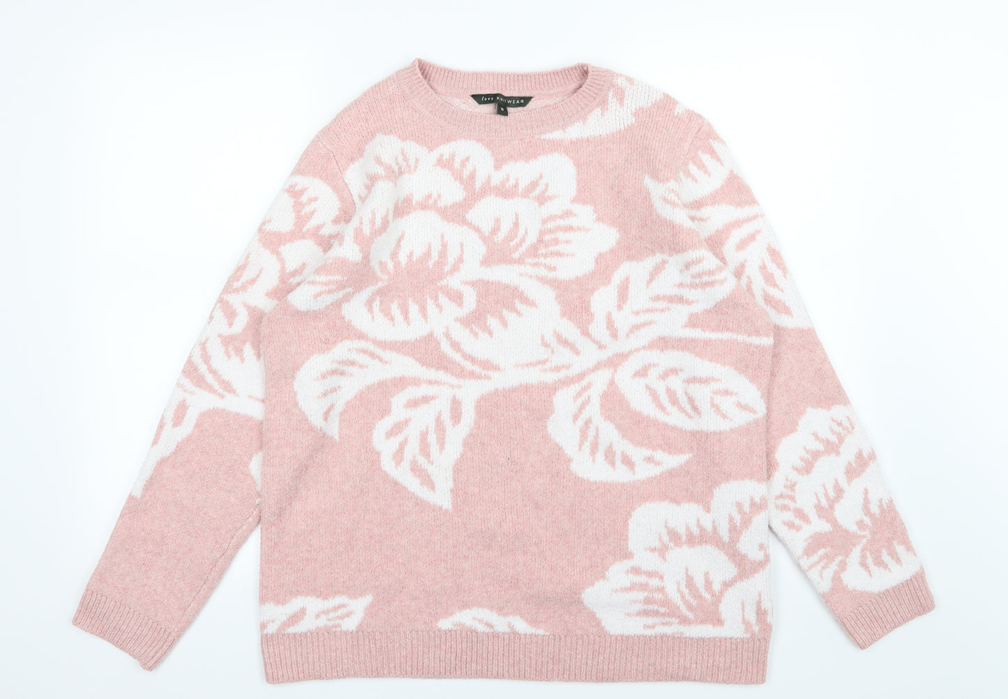 Bonmarché Womens Pink Floral Knit Pullover Jumper Size 18