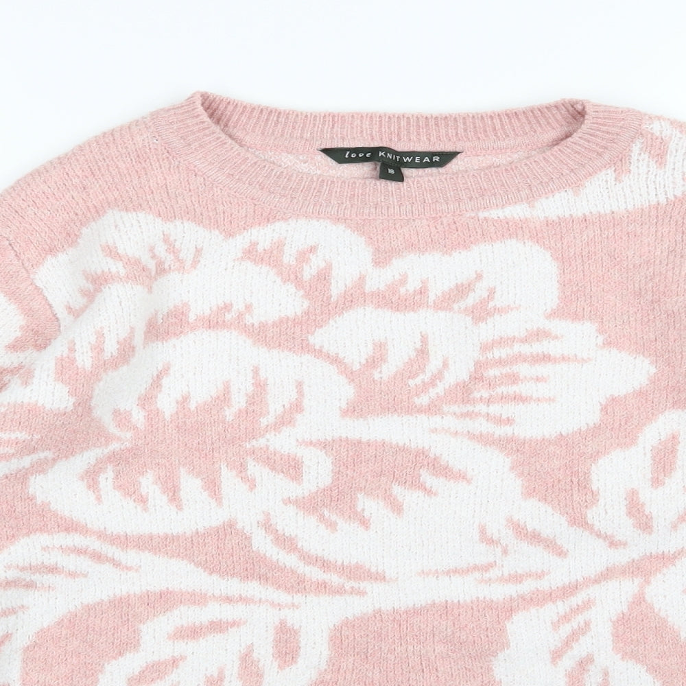 Bonmarché Womens Pink Floral Knit Pullover Jumper Size 18