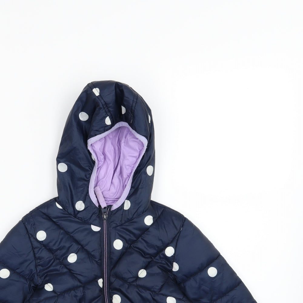 Marks and Spencer Girls Blue Polka Dot  Basic Coat Coat Size 5-6 Years