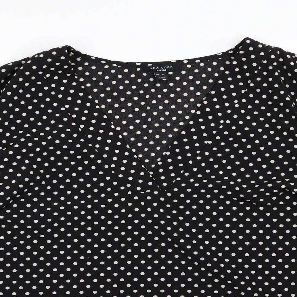 New Look Womens Black Polka Dot Chiffon Basic Blouse Size 20