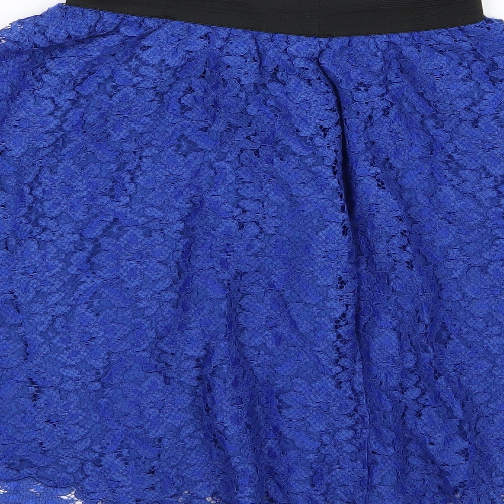 Divided by H&M Womens Blue Floral Mesh A-Line Skirt Size 8