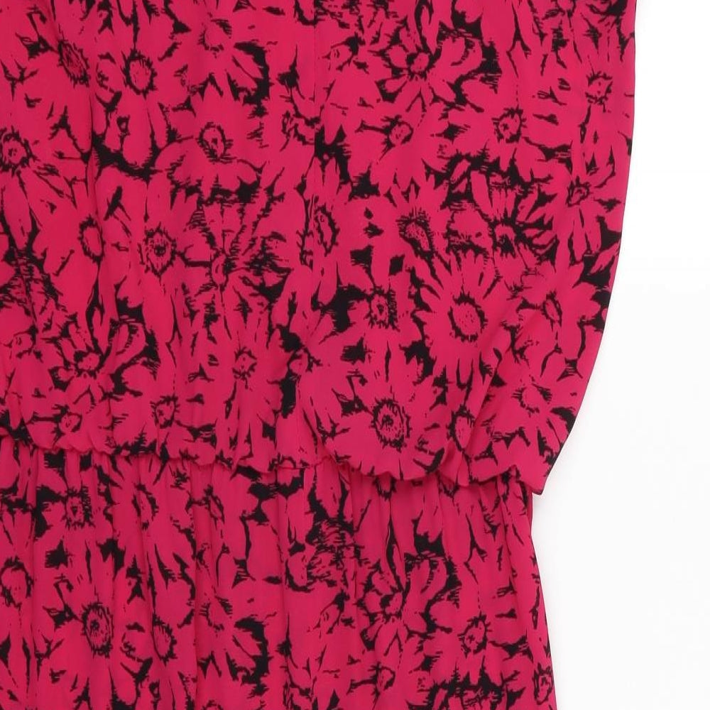 Marks and Spencer Womens Pink Floral Chiffon A-Line  Size 14