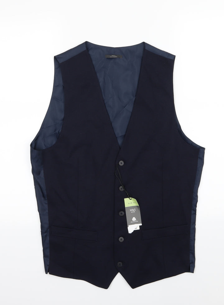 Marks and Spencer Mens Blue  Rayon  Suit Waistcoat Size M