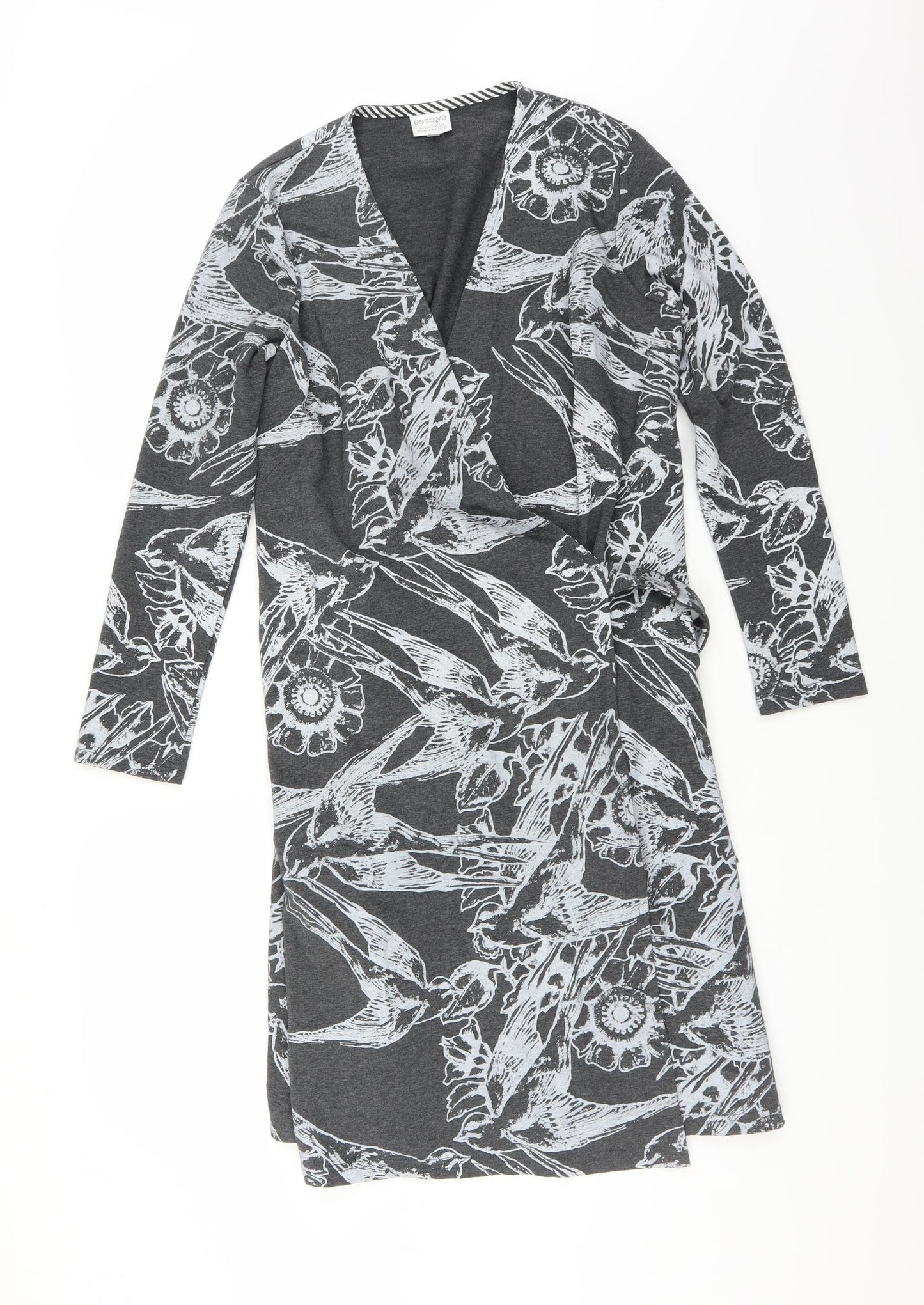 essaye Womens Grey Floral  Wrap Dress  Size L