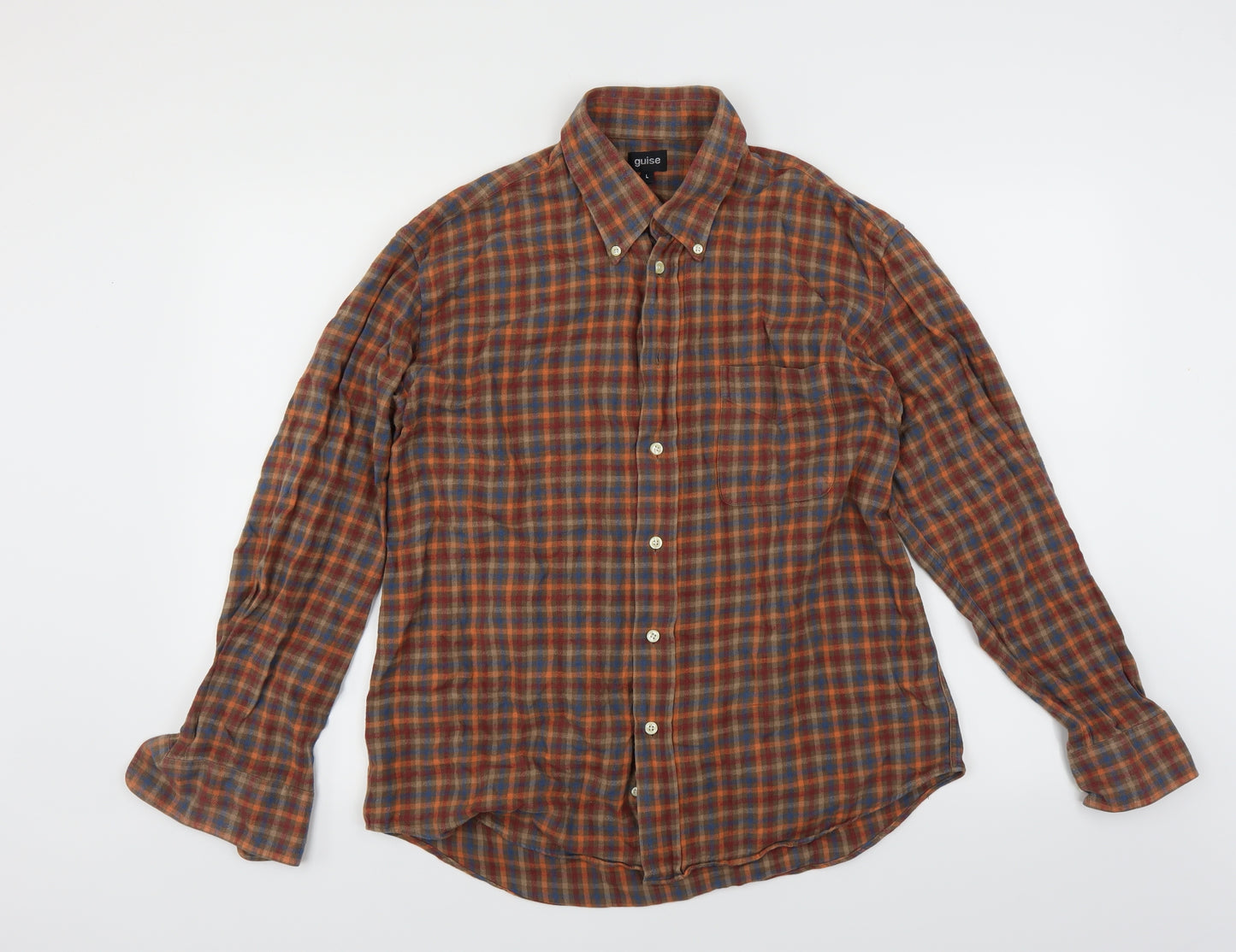 Guise Mens Brown Check   Button-Up Size L