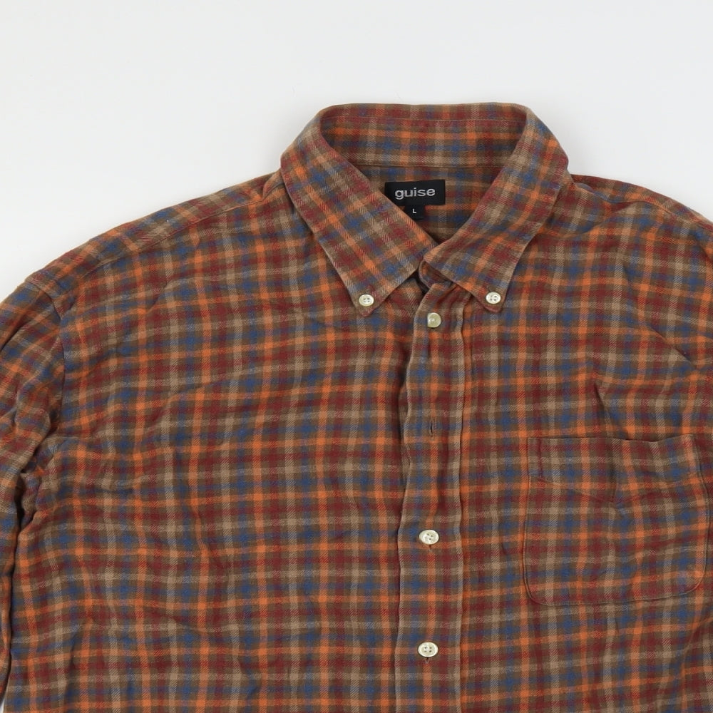 Guise Mens Brown Check   Button-Up Size L