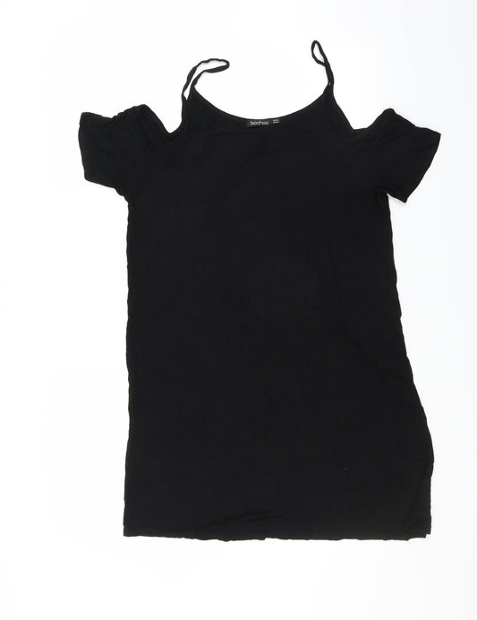 Front view of Boohoo women’s black trapeze & swing, size UK 16