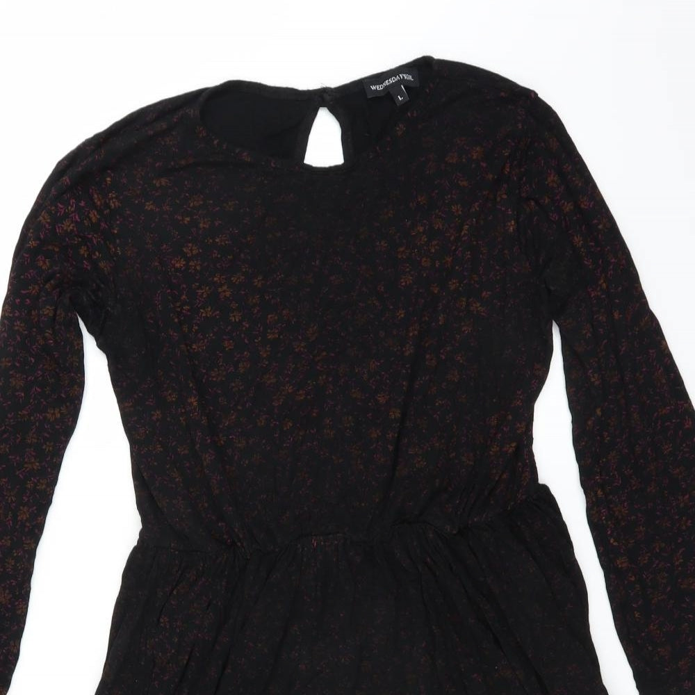 Wednesday's girl Womens Black Floral  Mini  Size L