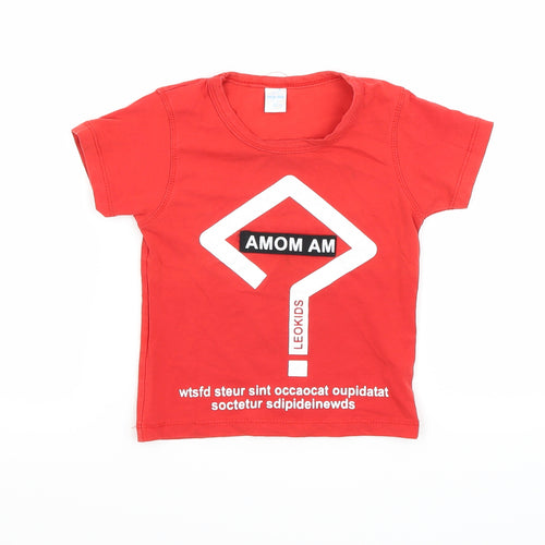 Hello Mom Boys Red   Basic T-Shirt Size S