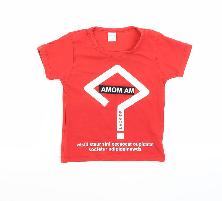 Hello Mom Boys Red Basic T-Shirt Size S