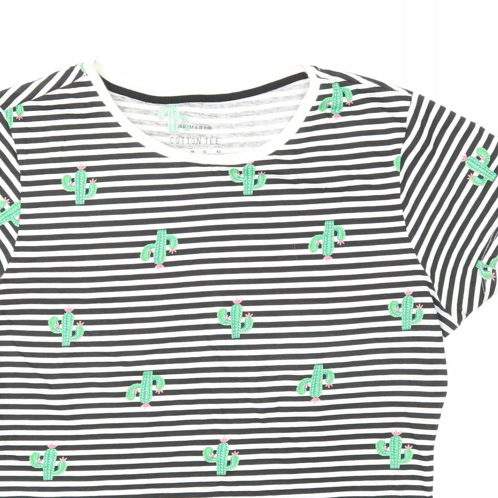Primark Womens Black Striped  Basic T-Shirt Size 10