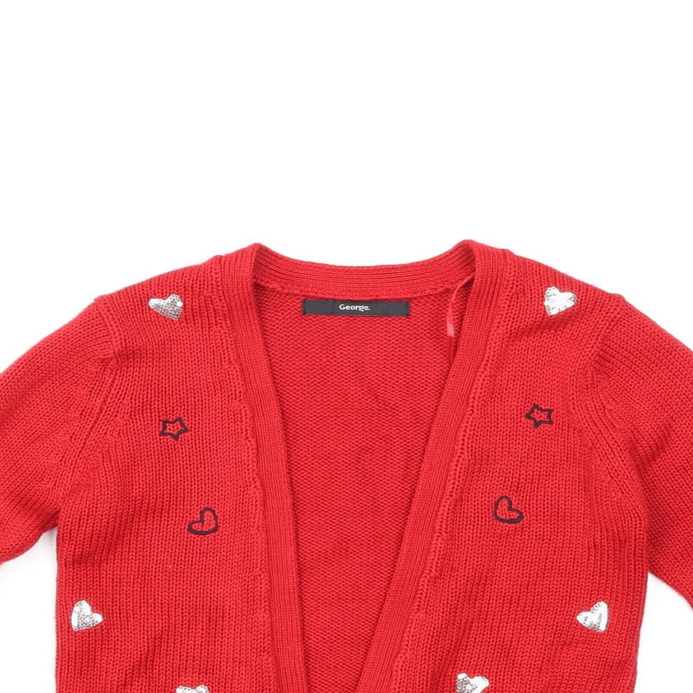 George Girls Red   Cardigan Jumper Size 7-8 Years