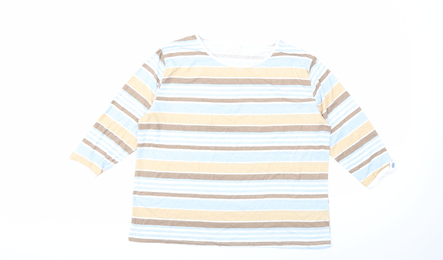 Anne De Lancay Womens Blue Striped  Basic T-Shirt Size XL