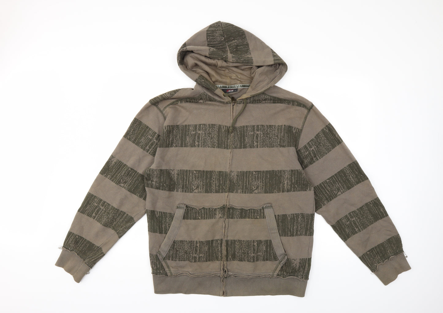 Cedar Wood State Mens Green Striped  Pullover Hoodie Size L