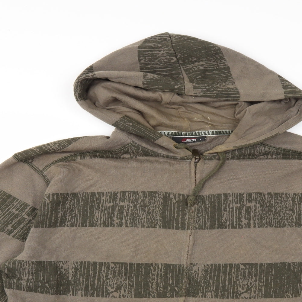 Cedar Wood State Mens Green Striped  Pullover Hoodie Size L
