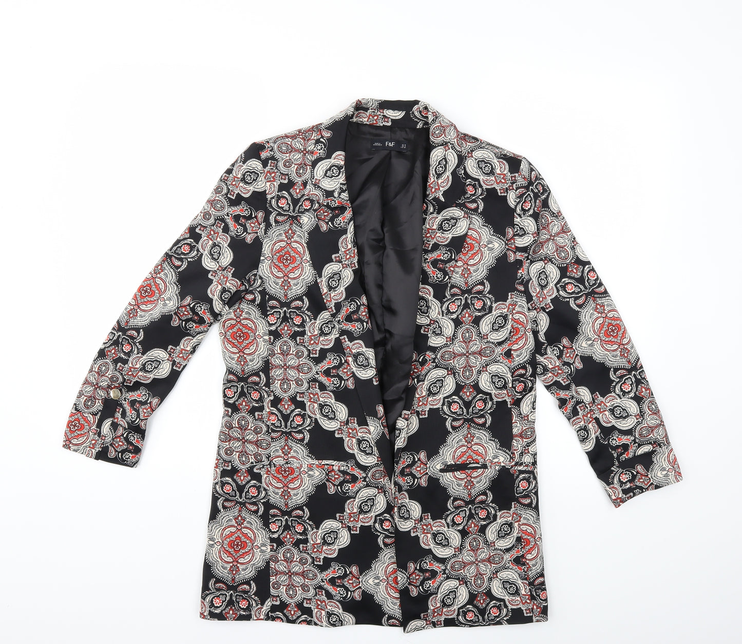 F&F Womens Black Floral  Jacket Blazer Size 8
