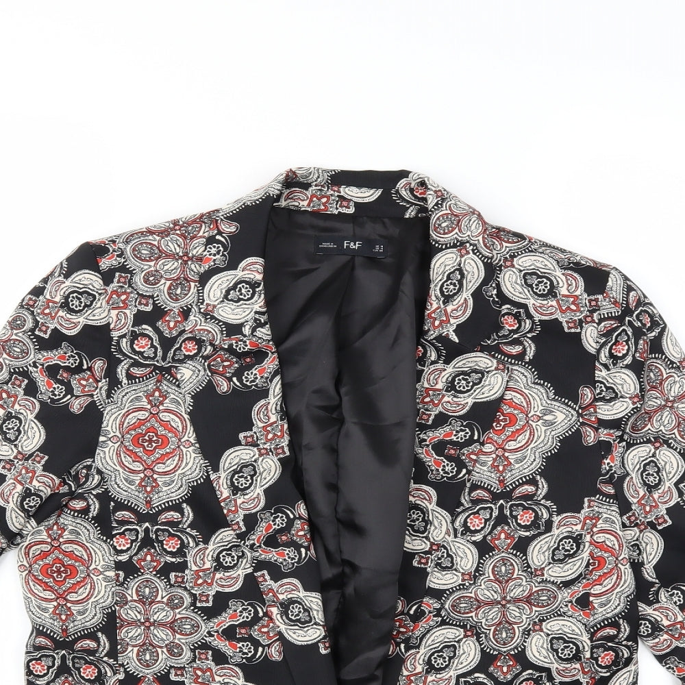 F&F Womens Black Floral  Jacket Blazer Size 8