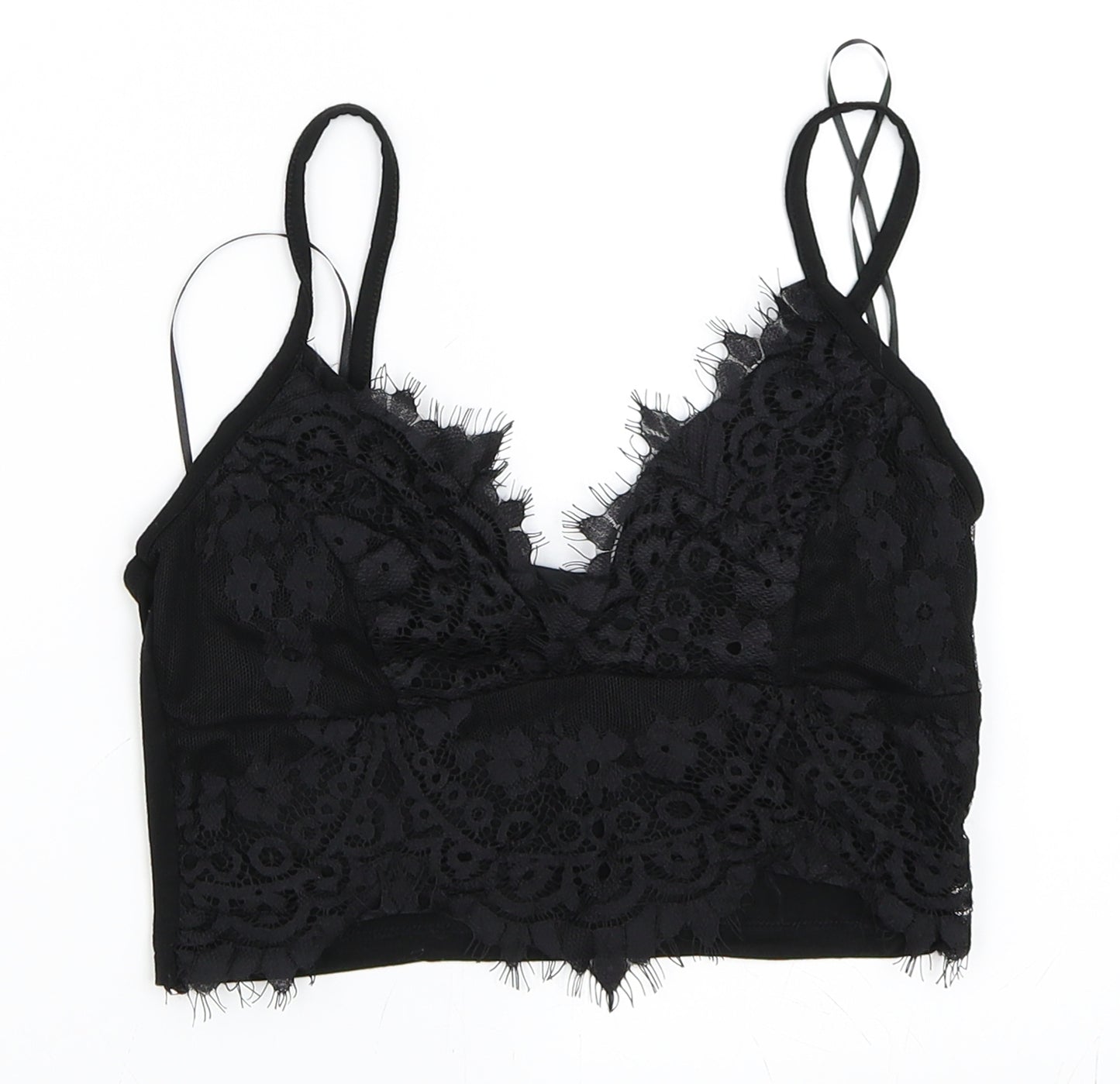 Primark Womens Black   Cropped Blouse Size 8  - Lace Bralet