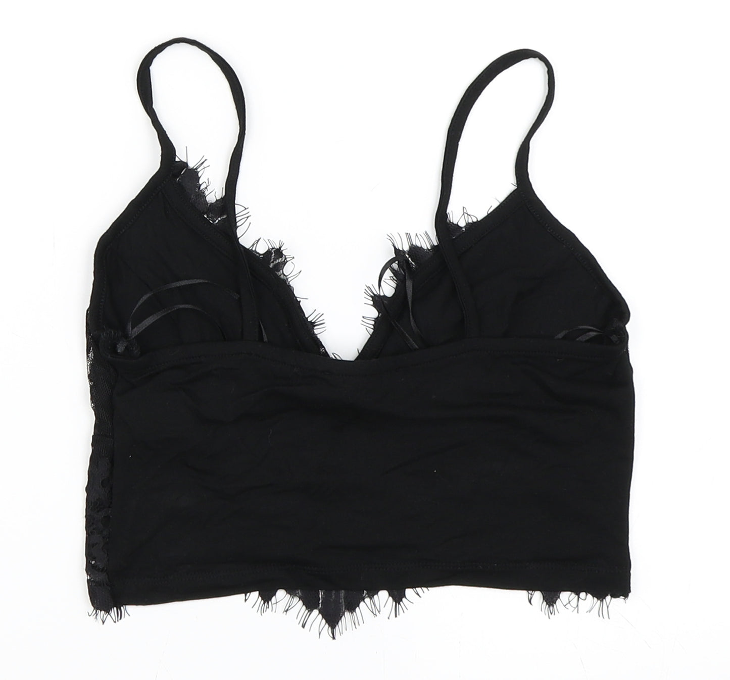 Primark Womens Black   Cropped Blouse Size 8  - Lace Bralet