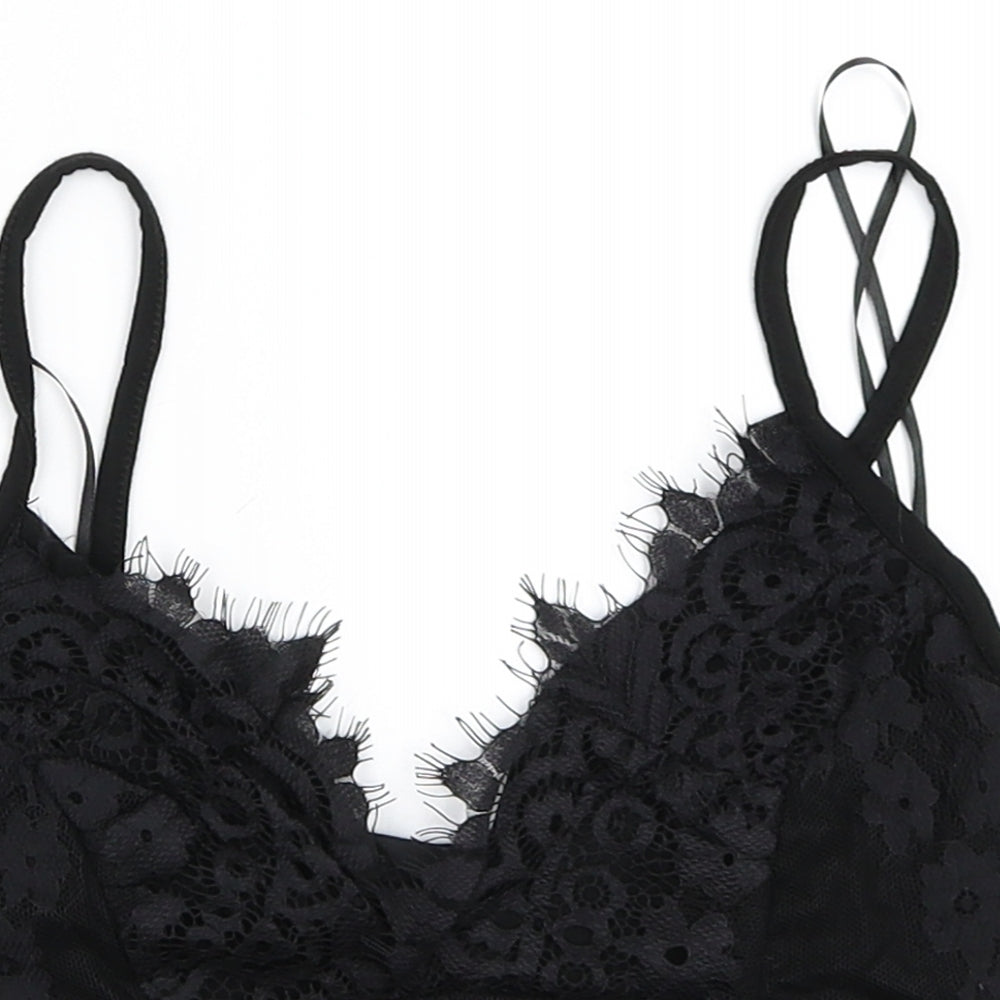 Primark Womens Black   Cropped Blouse Size 8  - Lace Bralet