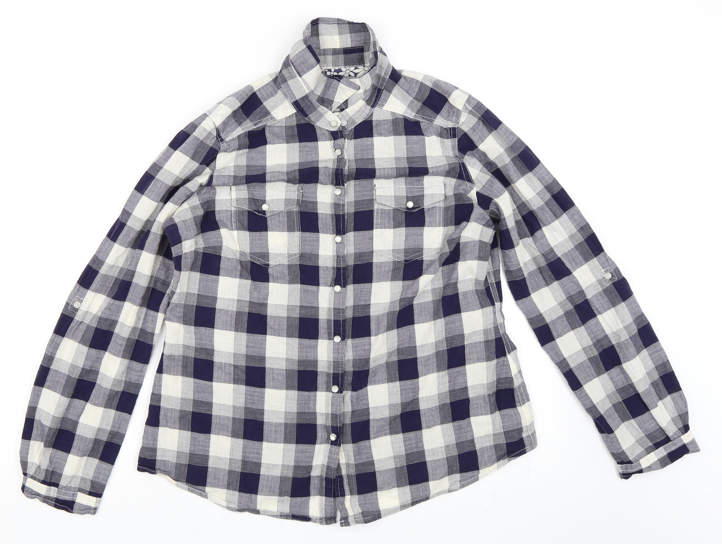 Marks and Spencer Womens Blue Check  Basic Button-Up Size 14