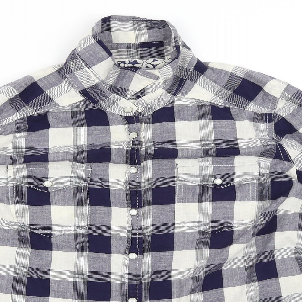 Marks and Spencer Womens Blue Check  Basic Button-Up Size 14