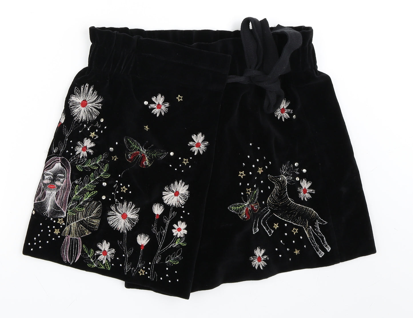 Zara Womens Black  Velvet Mini Skort Size M