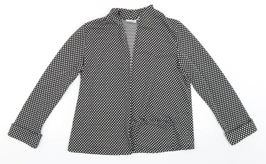 Front view of Kim Rogers women’s black polka dot jacket blazer, size M