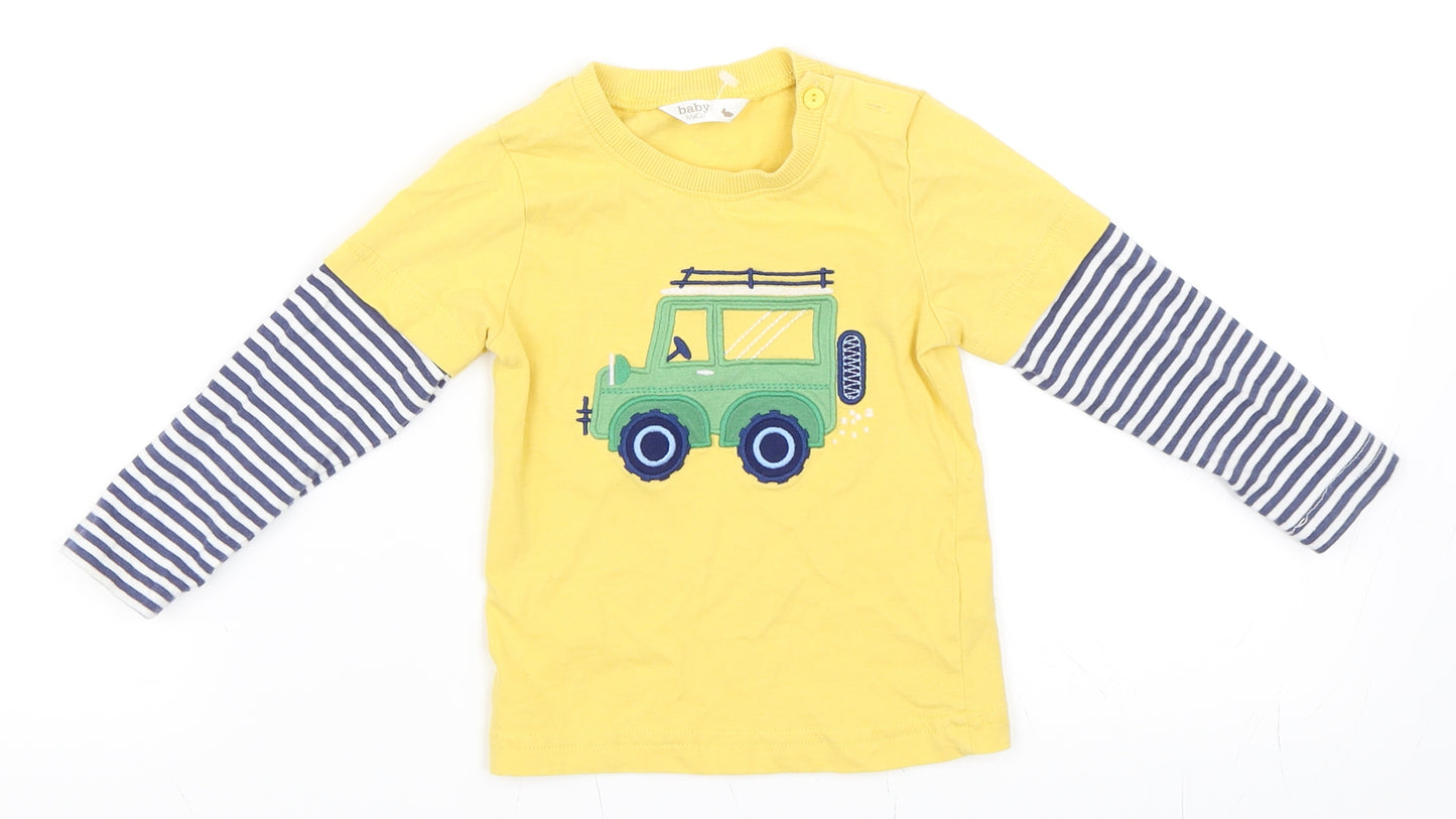 M&Co Boys Yellow Striped  Basic T-Shirt Size 9-12 Months