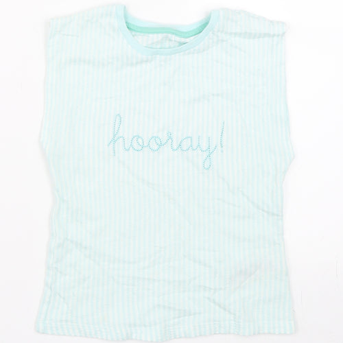 Marks and Spencer Girls Blue Striped  Basic T-Shirt Size 6-7 Years