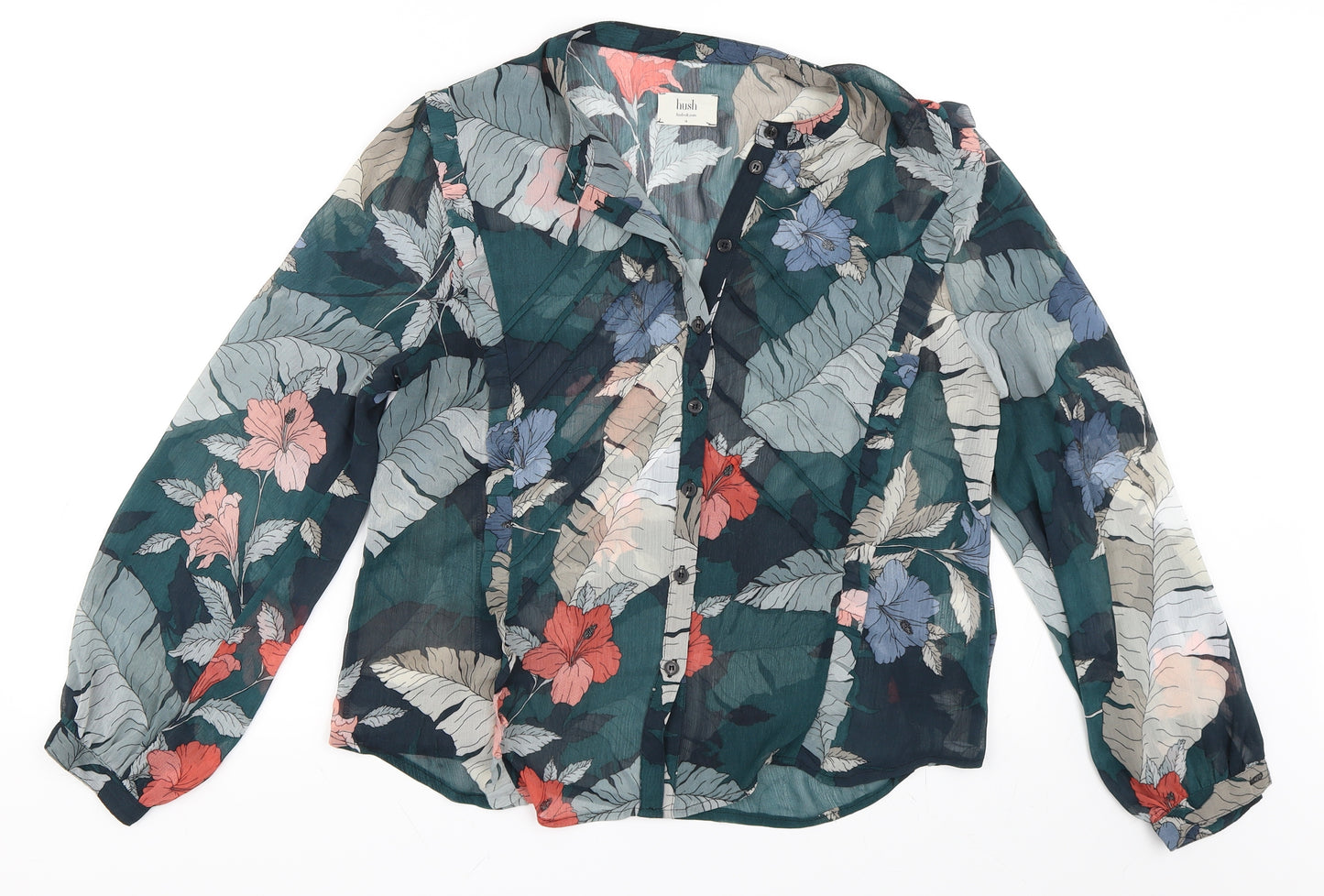 Hush Womens Green Floral  Basic Blouse Size 14