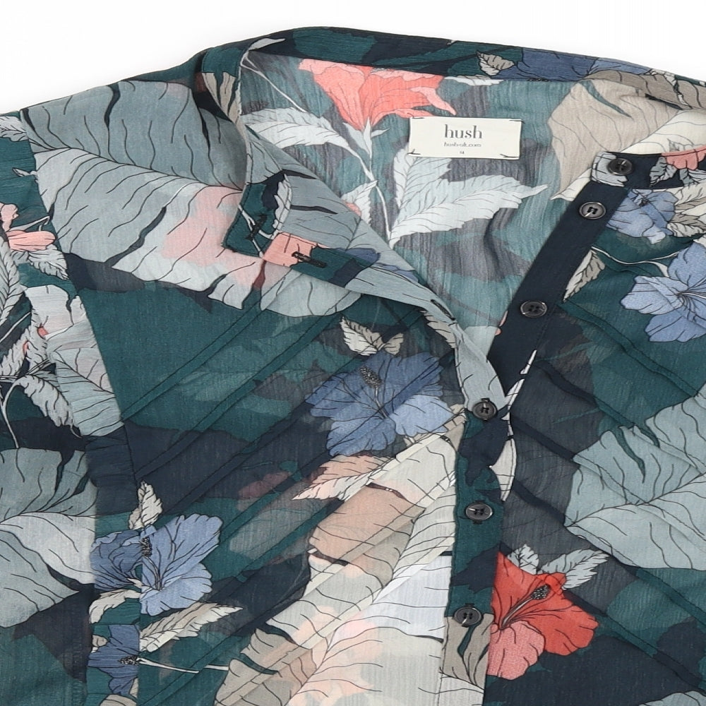 Hush Womens Green Floral  Basic Blouse Size 14