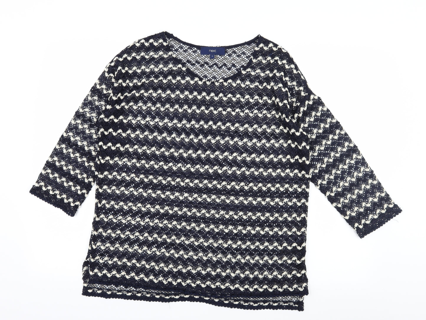 NEXT Womens Blue Striped Crochet Basic T-Shirt Size 10
